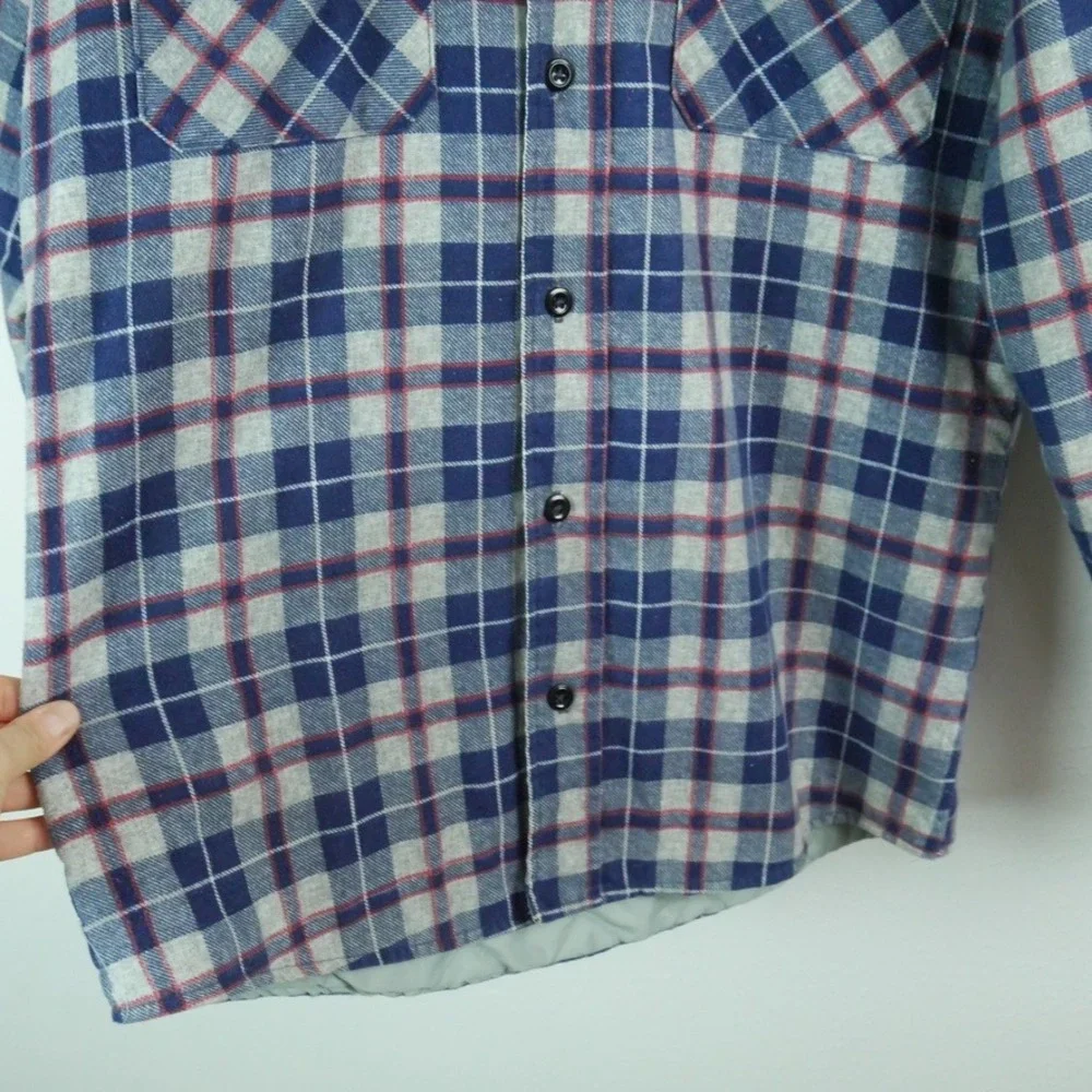 Vintage Sears Perma-Prest Quilted Flannel Shirt Jacket Plaid Medium Tall Work